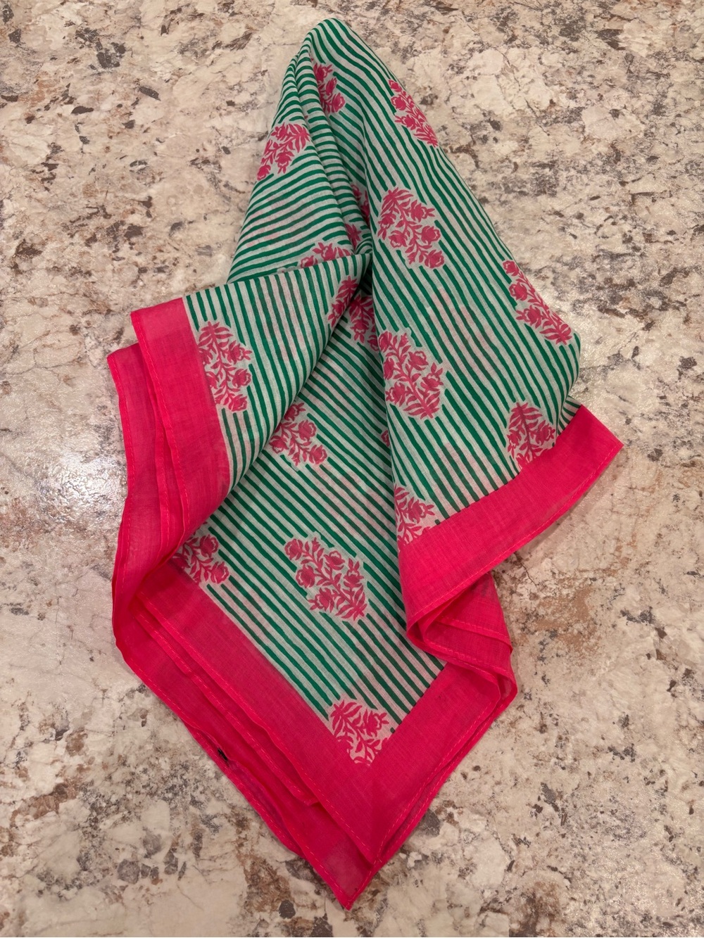 J. Crew Green Striped Scarf with Pink Accents